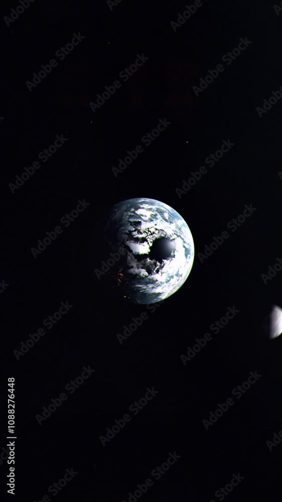 Wall mural vertical top down timelapse showing how the moon is slowly drifting away from planet earth with exag