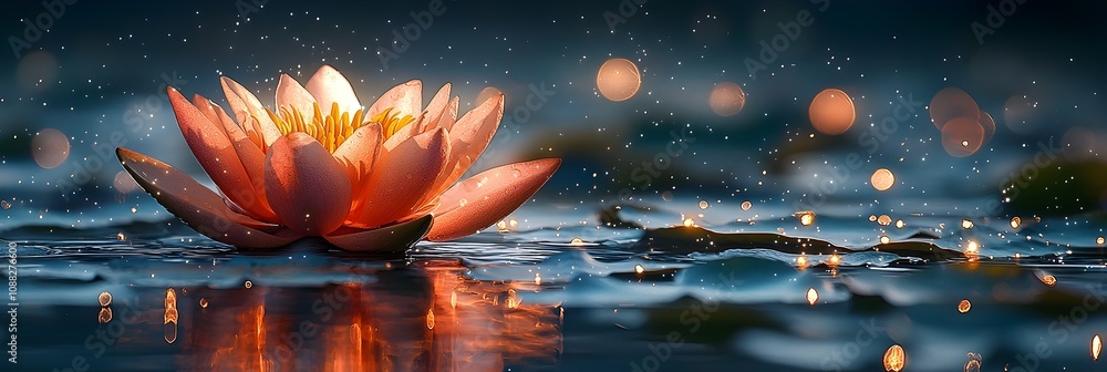 Poster elegant and glowing lotus flower in soft light symbolizing purity and spirituality isolated on a cle