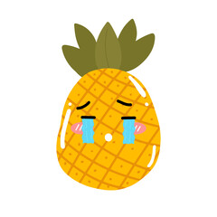 kawaii pineapple emoticon design element stock. Vector set of cute kawaii pineapple emojis. pineapples cartoon design isolated on white background