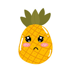 kawaii pineapple emoticon design element stock. Vector set of cute kawaii pineapple emojis. pineapples cartoon design isolated on white background