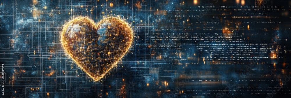 Aufkleber a vibrant human heart radiates light surrounded by intricate digital code, symbolizing the blend of 