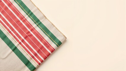 Fototapeta premium Generative AI, Elegant Christmas table corner with festive red and gold patterns in soft lighting
