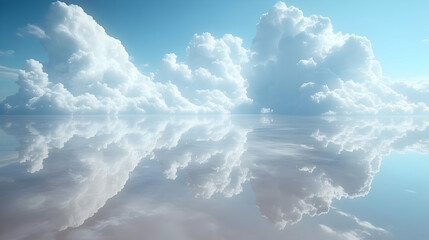 Naklejka premium White Clouds Reflecting on Calm Water - Illustration