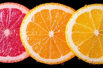 Slices of grapefruit, orange and lemon creating a colorful citrus trio