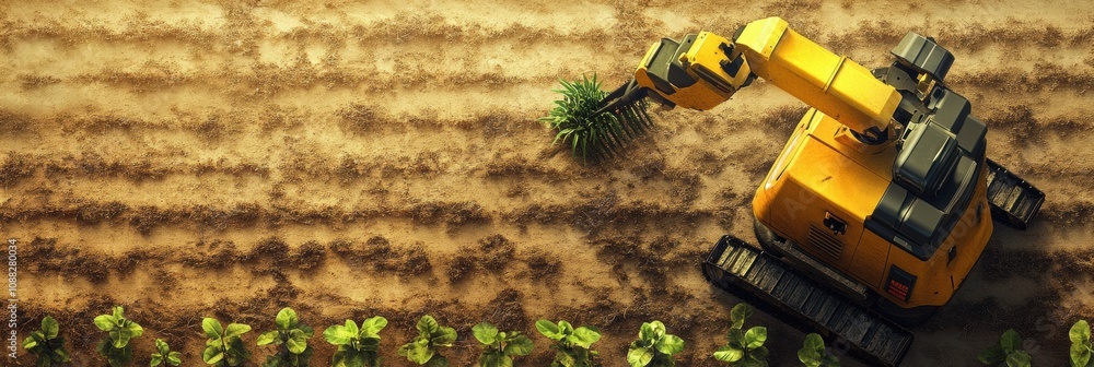 Poster Advanced robotic machines are busy planting and harvesting crops on a farm, improving agricultural productivity and efficiency. Generative AI