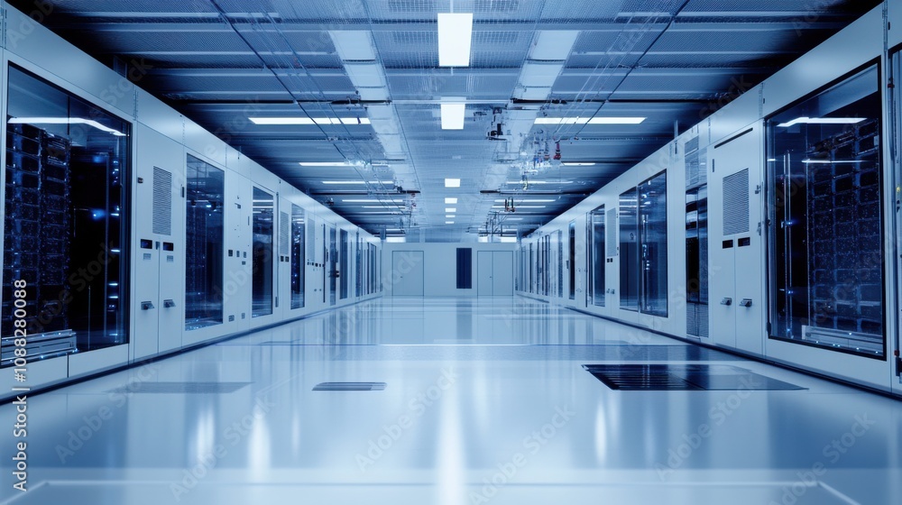 Poster An advanced quantum computing lab, clean room with quantum computers and cooling systems, Quantum Computing style