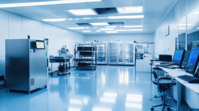An advanced quantum computing lab, clean room with quantum computers and cooling systems, Quantum Computing style