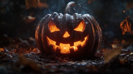 Halloween Jack-o'-lantern in the Dark Forest