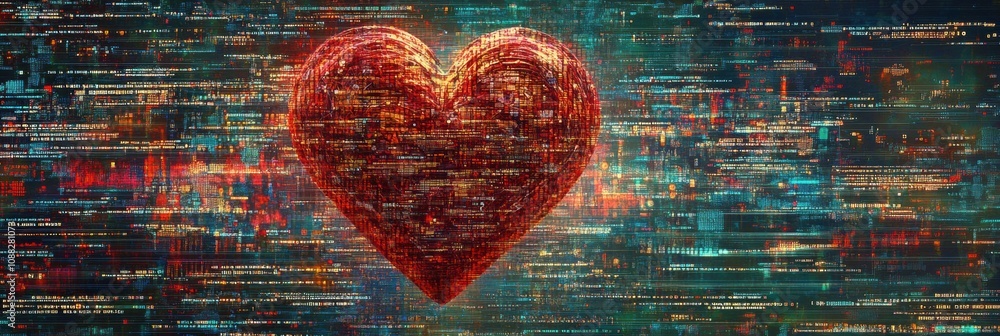 Leinwandbilder a vibrant human heart stands out against a backdrop of swirling digital code, representing the inter