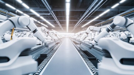 An advanced robotics manufacturing plant, filled with robotic arms and automated assembly lines, Robotics technology style