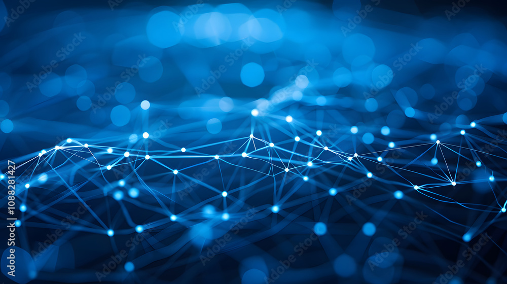 Aufkleber abstract geometric network on dark blue background, illustrating the concept of network line connect