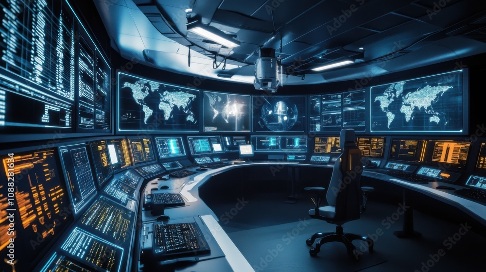 Poster an advanced space exploration center, featuring spacecraft and mission control operations, space exp