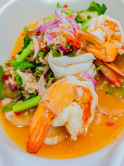 Fresh shrimp salad (yum kung sod),Thai food in restaurant.