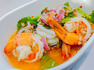 Fresh shrimp salad (yum kung sod),Thai food in restaurant.