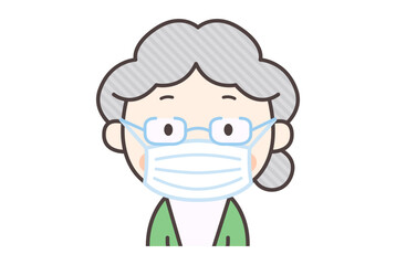 マスクをしている白髪のおばあちゃん