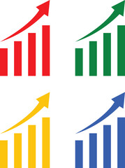 business graph with arrow vector in red, green, yellow, blue