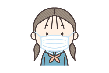 マスクをしているセーラー服を着た女子学生

