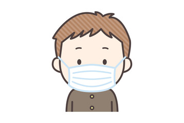マスクをしている学ランを着た男子学生
