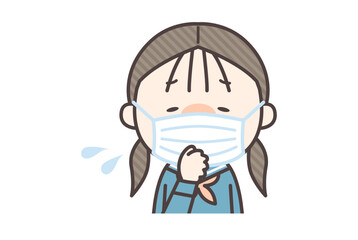 マスクをして発熱と咳をしている女子学生