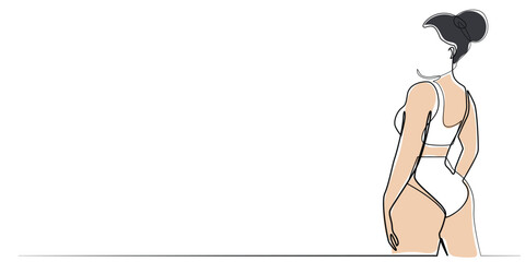 line art drawing of woman seen from behind.line art portrait of woman seen from behind.one line drawing concept with color.vector illustration.eps 10