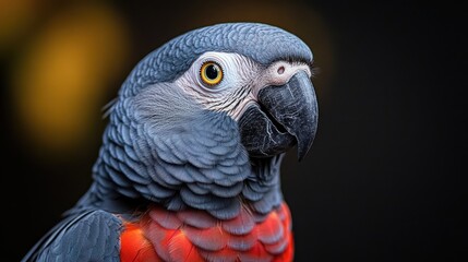 Obraz premium Close-up Portrait of a Grey Parrot with a Red Underside