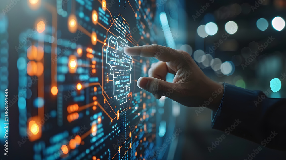 Aufkleber ai artificial intelligence, data science, information technology concept. businessman touching on ai