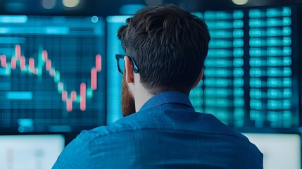 Investor Analyzing Floating Interest Rate Graphs, Engrossed in Financial Market Trends and Data. Cost of Capital, Valuation, Interest Rate Concept