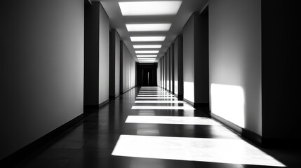 Fototapeta premium Sunlit Hallway: A Study in Light and Shadow