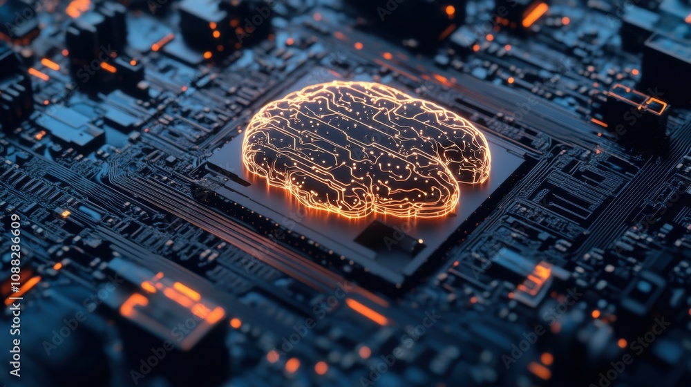 Fototapete An extreme close-up of a brain-inspired neuromorphic computing architecture, showing synaptic connections and neural network simulation, Neuromorphic computing technology style
