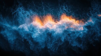 Fototapeta premium An abstract image showcasing vibrant blue waves with fiery orange highlights, creating a dynamic contrast that evokes movement and energy.