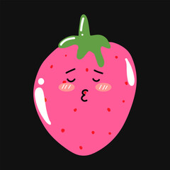 set of popular kawaii cartoon strawberry variant face expression design stock. Dancing, Smiling, Happy, Singing Tomato with Different Faces and Emotions