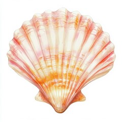 Obraz premium Colorful scallop shell resting on a sandy surface, showcasing its intricate patterns and hues in natural light