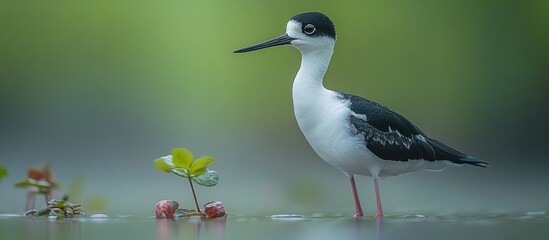 Obraz premium Black-necked Stilt Standing in Shallow Water