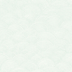 Fish-scale irregular mosaic background. Seamless Japanese style Half-circle grid dotted pattern. Oriental Asian wavy ornament. Abstract geometric monochrome vector texture. © Evgeniya Khudyakova
