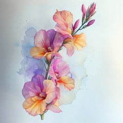 Beautiful pastel flowers in watercolor capturing the delicate hues and intricate details of blooming blossoms
