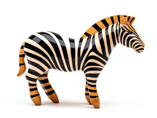 Obraz premium Stylized zebra figurine with black and orange stripes, white isolated background.