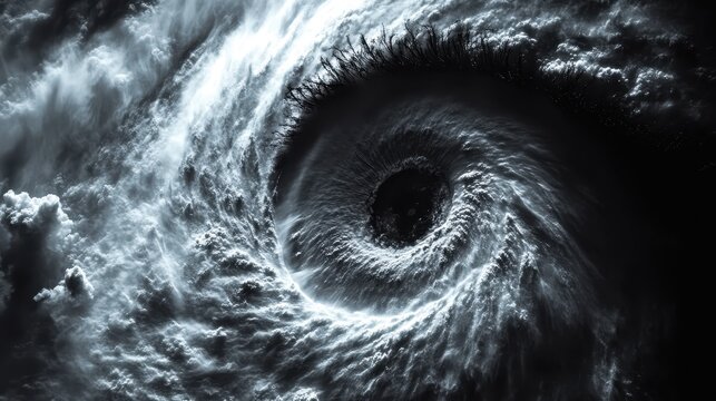 A swirling, dark cyclone with clouds, depicting the powerful and chaotic forces of a hurricane or storm.