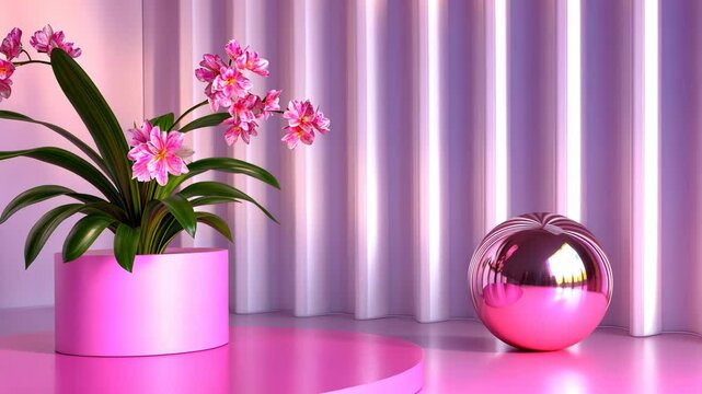 A vibrant pink clivia plant, blooming with delicate pink flowers, is displayed in a simple cylindrical pink pot