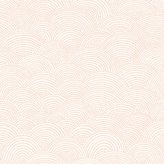 Fish-scale irregular mosaic background. Seamless Japanese style Half-circle grid dotted pattern. Oriental Asian wavy ornament. Abstract geometric monochrome vector texture. © Evgeniya Khudyakova