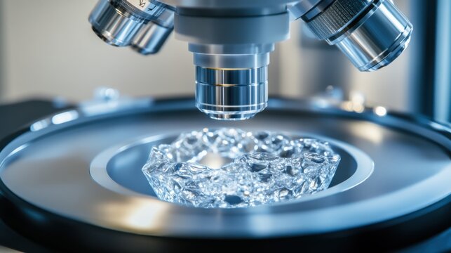 An extreme close-up of a cryogenic electron microscope, revealing atomic-scale details of biological samples, Cryo-EM technology style