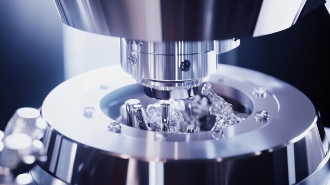 An extreme close-up of a cryogenic electron microscope, revealing atomic-scale details of biological samples, Cryo-EM technology style