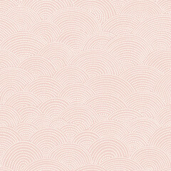 Fish-scale irregular mosaic background. Seamless Japanese style Half-circle grid dotted pattern. Oriental Asian wavy ornament. Abstract geometric monochrome vector texture. © Evgeniya Khudyakova