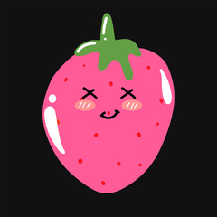 set of popular kawaii cartoon strawberry variant face expression design stock. Dancing, Smiling, Happy, Singing Tomato with Different Faces and Emotions