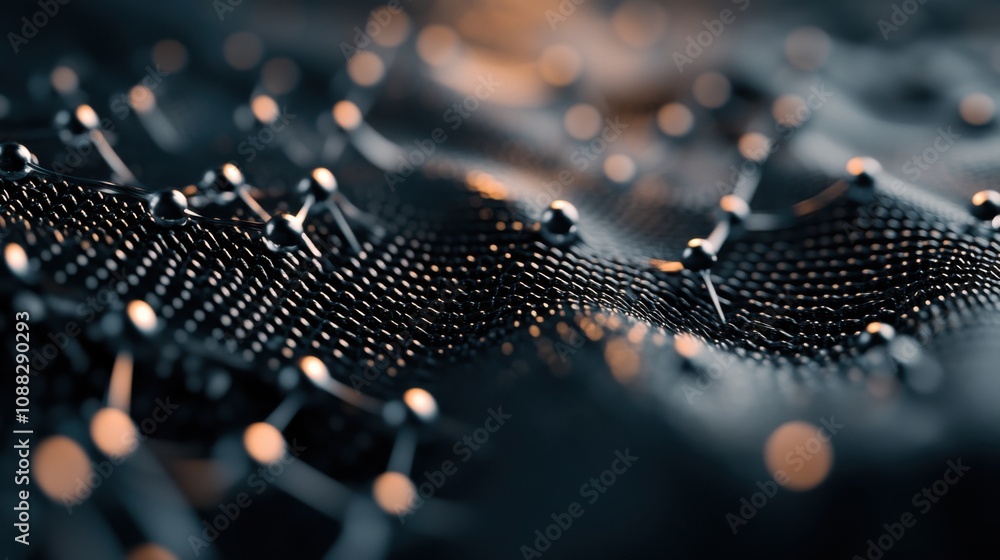Fototapete an extreme close-up of a graphene-based nanomaterial, displaying atomic structures and conductivity 