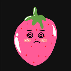 set of popular kawaii cartoon strawberry variant face expression design stock. Dancing, Smiling, Happy, Singing Tomato with Different Faces and Emotions