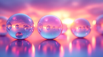 Glass spheres reflecting sunset.