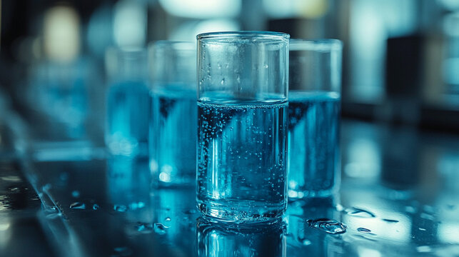 row of test tubes with liquid droplets inside highlighting scientific experimentation, research, and innovation in a laboratory setting