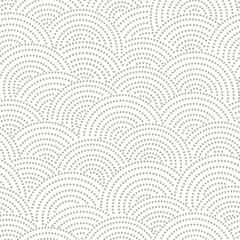 Fish-scale irregular mosaic background. Seamless Japanese style Half-circle grid dotted pattern. Oriental Asian wavy ornament. Abstract geometric monochrome vector texture.