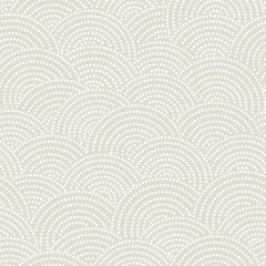Fish-scale irregular mosaic background. Seamless Japanese style Half-circle grid dotted pattern. Oriental Asian wavy ornament. Abstract geometric monochrome vector texture.
