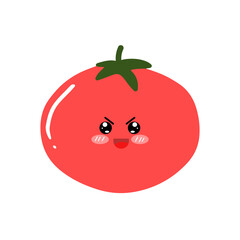 Flat Vector Cartoon Cute and Funny Tomato Character.Vector flat cartoon character illustration kawaii icon.Isolated on white background